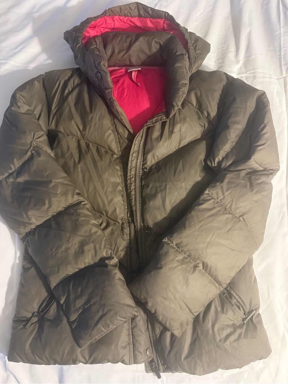 Nike Olive Brown Puffer Jacket with Pink Lining